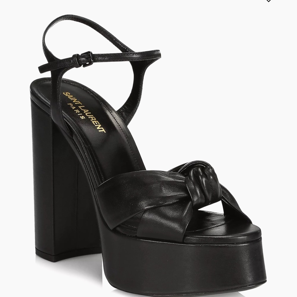 COPY - Saint Laurent, YSL, Authentic Bianca Knotted, Black Leather Block Heels.